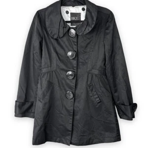 Buckle BKE Trench Jacket S Small Womens Black Oversized Button Polka Dot Lining - Picture 1 of 12