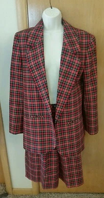 Vintage Pendleton Tacky UGLY Christmas Red Plaid Sz 8/10 Blazer Shorts Suit - Image 1 of 4