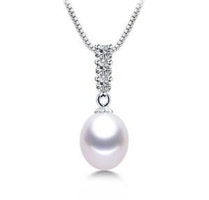 Damen Kette mit Anhänger 925er Sterling Silber Süßwasser Perle AAA Halskette - Bild 1 von 3