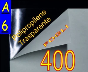 400 FOGLI A6 CARTA ADESIVA TRASPARENTE LUCIDA POLIPROPILENE STAMPANTE LASER PVC - Foto 1 di 1