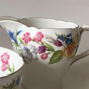 Vintage Shelley Spring Bouquet Gainsborough creamer & sugar bowl 13651 fluted - Picture 1 of 7