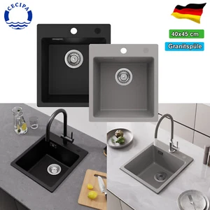 Fregadero de granito Fregadero de cocina Fregadero empotrado Fregadero Fregadero Granito 40x45 cm Negro  - Imagen 1 de 41