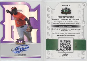 2014 Leaf Valiant Perfect Game Die-Cut Purple Prismatic /10 Alonzo Jones Auto