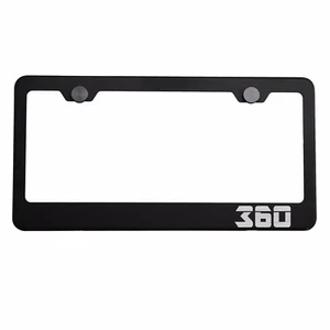 Matte Black License Plate Frame Silver 360 Laser Etched Metal Screw Cap - Picture 1 of 8