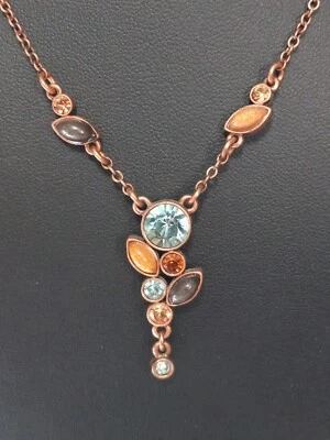 Colar Cabochões Cristais Multicoloridos Design Dinamarquês Coppertone Y Gota  - Imagem 1 de 4