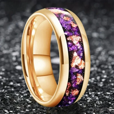 8MM Men & Women Amethyst Gold Stone in the Middle Groove for Comfort fit - Image 1 of 4