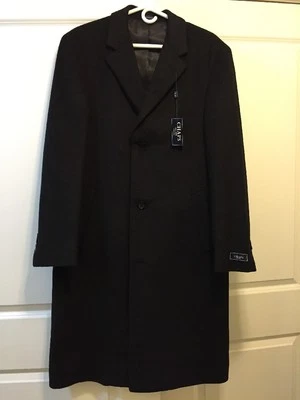 Sz 42L Men's CHAPS RALPH LAUREN Solid Black Long Trench Coat Jacket - Image 1 of 4