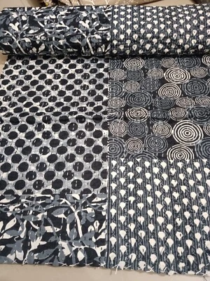 Indian Handmade Black Bedspread Patchwork Kantha Quilt King Size Throw Blanket - Image 1 of 4