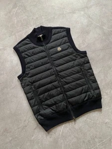 Rare Moncler Nylon/Wool Navy Blue Down Vest Maglione Tricot Gilet Size L - Picture 1 of 24