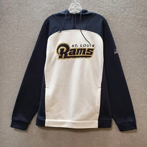 VINTAGE St Louis Rams Men Sweatshirt Large Blue Hoodie Logo Embroidered Reebok - Picture 1 of 9