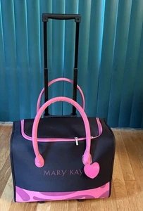 MaryKay großes Logo verstellbar rollbar Make-up Reisegepäck Tasche schwarz pink Retro - Bild 1 von 5