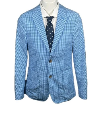 Chaqueta Blazer Vineyard Vines Para Hombres XS Azul Seersucker Cuadros Muesca Solapa Formal Foto 1 de 4