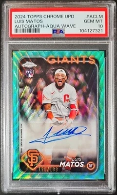 2024 TOPPS CHROME UPDATE AUTO Aqua Wave LUIS MATOS /199 ROOKIE RC PSA 10 - Image 1 of 2