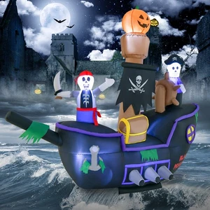 7FT Halloween Inflatable Pirate Ship Skeleton Holiday Decoration w/ LED Lights - Picture 1 of 10
