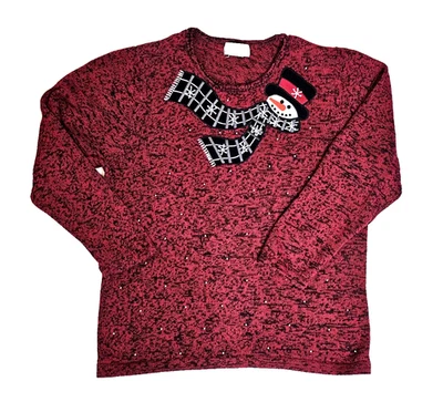 Mandal Bay Red Black Embellished Snowman Ugly Sweater Women's XXL Christmas - Image 1 of 4