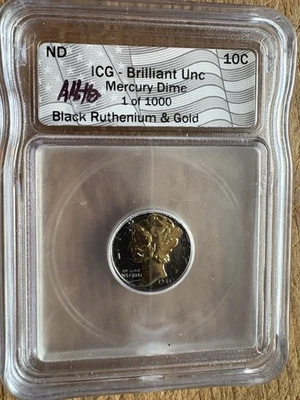 1943 Mercury Dime Black Ruthenium & 24K Gold 1 Of 1000 Ltd Edition b1 - Image 1 of 4