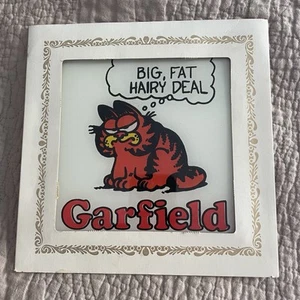 Garfield Cat Glass Carnival Fair Prize 6x6in 1980s Big Fat Hairy Deal - Picture 1 of 4