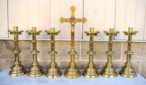 Vintage 7-teiliges Set, Altarkreuz mit 6 Kerzenleuchtern (CU835) Kelch Co - Bild 1 von 12