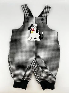 Vintage Baby Overall 3 bis 6 Monate Gingham Strampler schwarz weiß Welpe Hund Patch USA - Bild 1 von 7