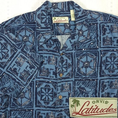 Orvis Latitudes Mens Camp Shirt Size L Large Blue Cotton Rayon Boats Fishing N79 - Image 1 of 4