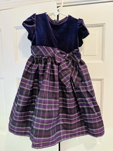 Jayne Copeland Girls Purple Plaid & Velvet Holiday Christmas Dress Size 4 - Picture 1 of 7