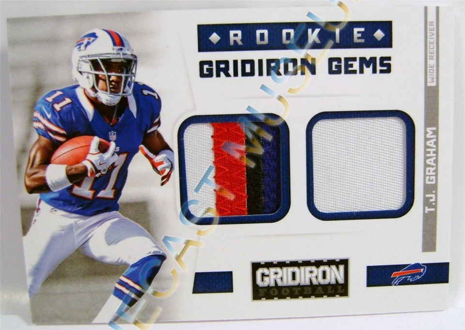 TJ GRAHAM 11 ROOKIE GRIDIRON GEMS FOOTBALL RELIC 4 COLOR PATCH JERSEY 14/49 2012 - Image 1 of 1