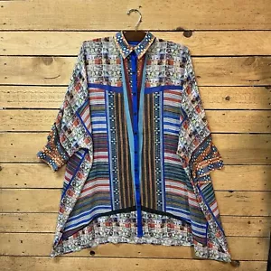 Top túnica Clover Canyon talla grande colorido geométrico moneda dinero - Imagen 1 de 10