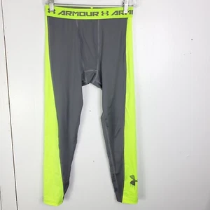 Under Armour Pants Youth Large Fitted Heatgear Gray Neon Leggings Athlete - Picture 1 of 9