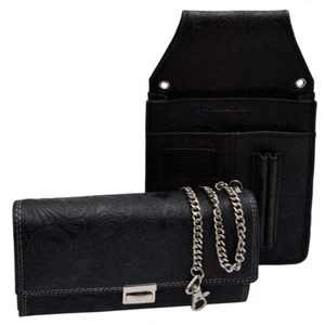 Kellner Börsen Set Schwarz Leder mit Halftertasche florales Muster Hochwertig - Picture 1 of 9