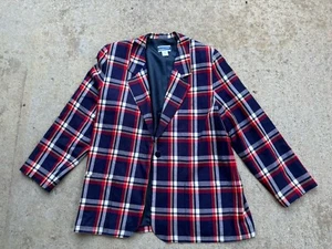 Vintage 70er Pendleton 100 % Wolle rot blau weiß Tartan kariert Blazer Jacke Large - Bild 1 von 5