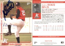 Andre Rienzo Signed 2010 MultiAd Kannapolis Intimidators #21 Card Auto AU