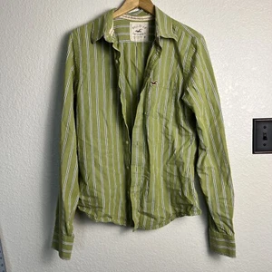 Hollister Shirt Mens Sz M Button Down Up Pin Stripe Gree cotton logo y2k preppy - Picture 1 of 7