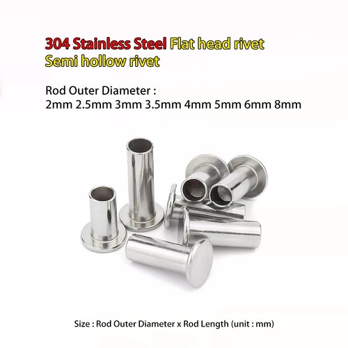 6mm 8mm Rod Dia 304 Stainless Steel Round flat head rivet Semi hollow ...