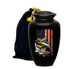 bass Fish Ameeican Flag Cremation Urn for Human Ashes for Funeral With bag : - Picture 1 of 5