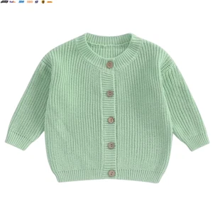 Baby Boys Girls Autumn Winter Knitted Sweater Long Sleeve Solid Color Single-Bre - Picture 1 of 12