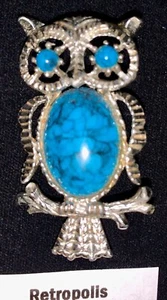 Gerry's Owl Faux Turquoise Silver Tone Brooch Pendant - Picture 1 of 3