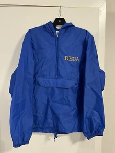 Vintage 90s DECA Education Club USA Navy Blue College Parachute Windbreaker - Picture 1 of 7