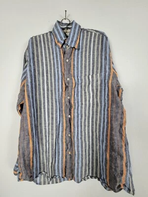 Camisa Robert Talbott Carmel Para Hombres Rayas Abotonada Manga Larga Grande Azul/Gris Foto 1 de 4