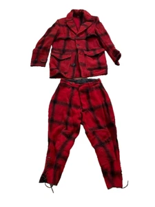 VTG HERCULES Wool Suit 2 Pc Red Black BUFFALO Plaid Hunting Coat Jacket Pants - Picture 1 of 5