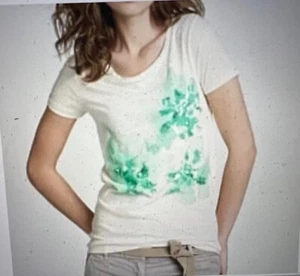 J. Crew Morning Glory Art Tee Shirt Ivory & Green Women's Sz Large, NWT 2010 VTG - Picture 1 of 9