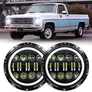 New 2PC 7" Round LED Halo Headlight for GMC C/K 1500 2500 1973-1979 Pickup Truck - Picture 1 of 12