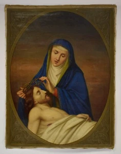 Um 1850–1900, altes Gemälde „Pietà mit Dornenkrone“, Öl, 92 x 71,5 cm - Bild 1 von 6