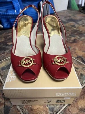 Michael Kors Red Rochelle Sling Wedge Shoe Size 9 M - Image 1 of 4