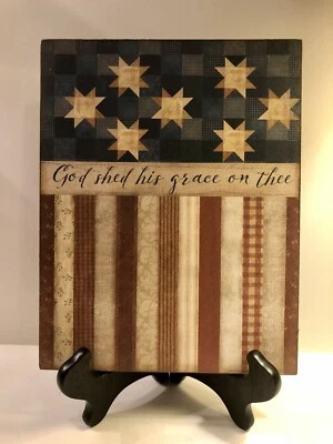 Edredón bandera americana, patriótico, americano hecho a mano letrero de tablero de lona Foto 1 de 3