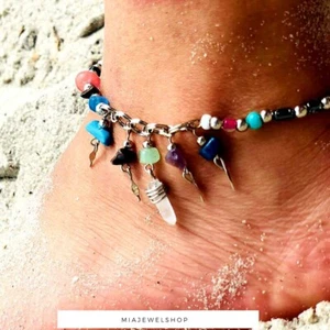 Quartz Crystal Stone Hematite Beaded Anklet Women's Handmade Beach Boho Jewelry - Picture 1 of 12