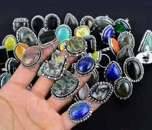 ¡Lote al por mayor!!! Mezcla de anillos de piedras preciosas, lote de 20 piezas de anillos hechos a mano enchapados en plata 925 ~ - Imagen 1 de 2