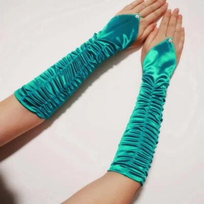 Damen-Handschuhe Für Hochzeit Party Sexy Crinkle-Satin Lange Fingerlose  / - Bild 1 von 4