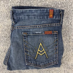 7 For all Mankind bootcut jeans blue stretch denim Womens size W31 L30 Zip Y2K - Picture 1 of 11