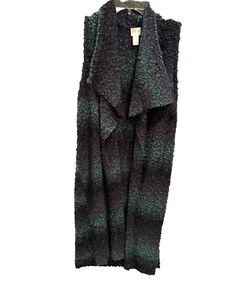 Chicos Size 0 Small Purple Blue Green Sleeveless Cardigan Duster Knit Vest - Picture 1 of 5