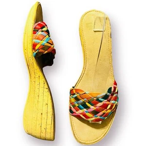 Italian Shoemakers Multicolored Slip On Cork Wedge Sandals Size 9 Leather - Picture 1 of 9